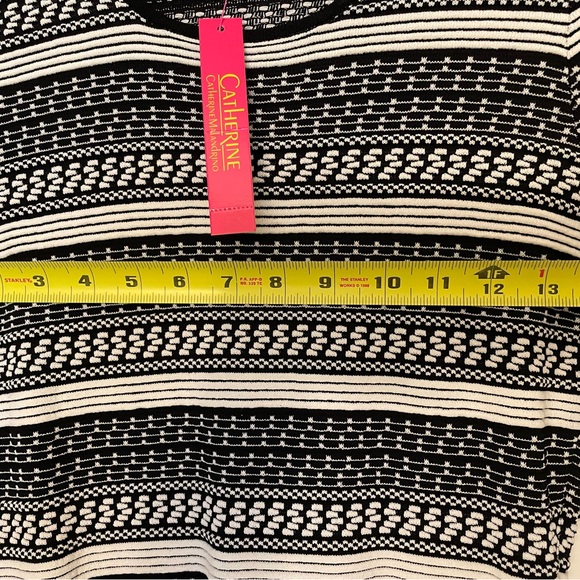 NWT Catherine Malandrino long-sleeve knee length stretchy black white dress - Picture 12 of 13